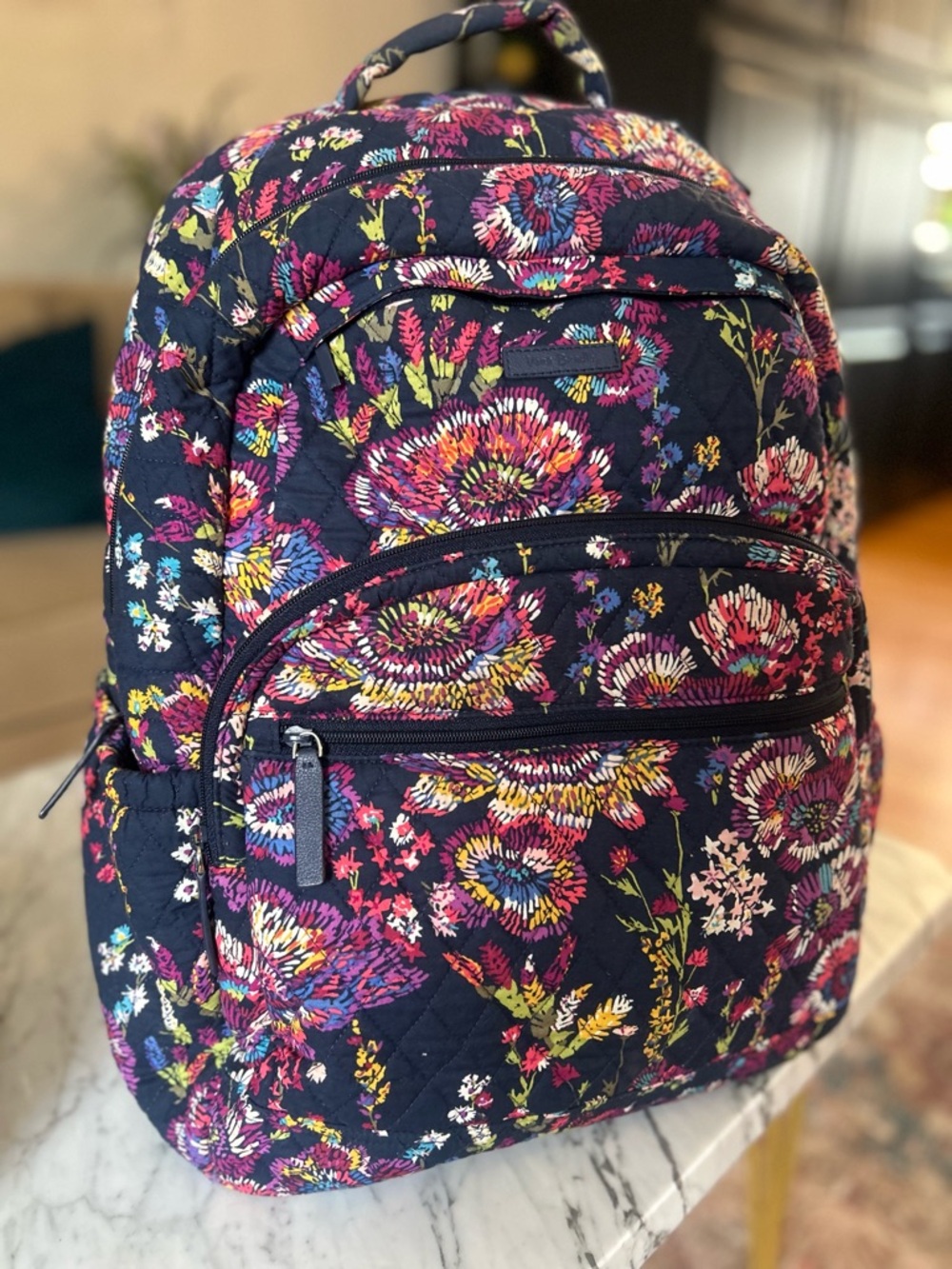 Vera Bradley Floral Quilted Backpack Travel School Bag - Picture 2 of 10